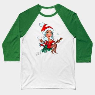 Charming Christmas Elf Flying, Christmas Tree Baseball T-Shirt